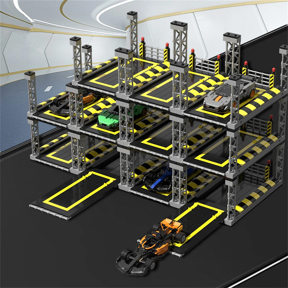 

Street View Multi Layer Combination Parking Lot Supercar Racing Garage Display Stand Building Blocks Bricks Model Toys For Kids