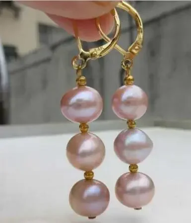 noble jewelry Gorgeous pair natural bizarre pink purple pearl earrings 14K/20 YELLOW GOLD