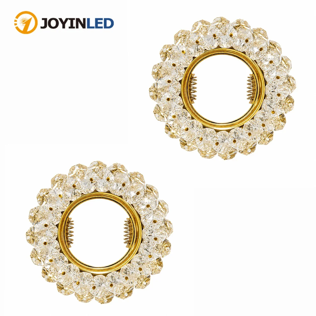 JOYINLED 2PCS Crystal Downlights Frame Gold Chrome Round Recessed Downlight Fixture Kit MR16 GU10 Lamp Holder 50mm Cutout
