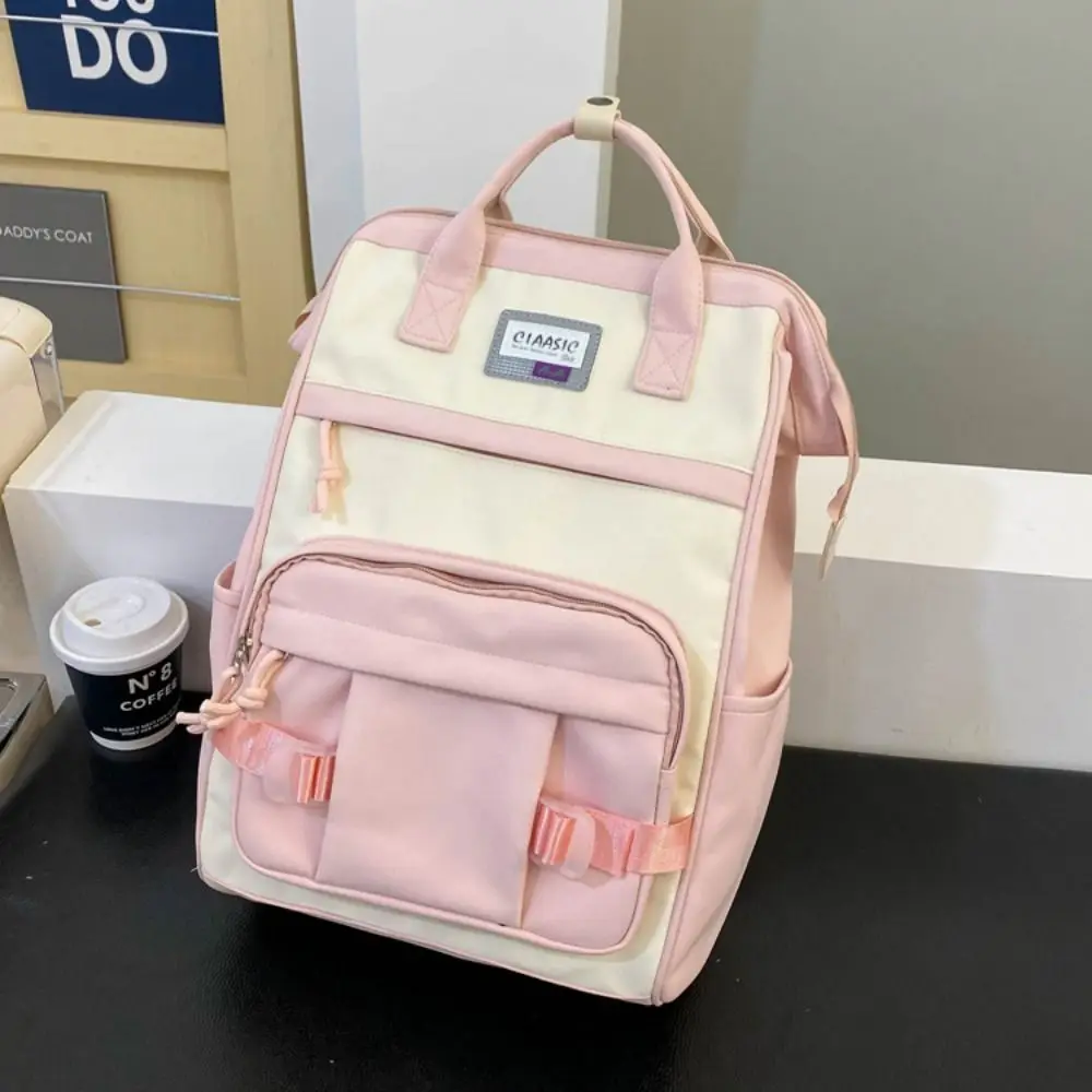 

Регулируемый рюкзак большой емкости в корейском стиле контрастного цвета, повседневный нейлоновый рюкзак с защитой от брызг воды, мягкая женская школьная сумка