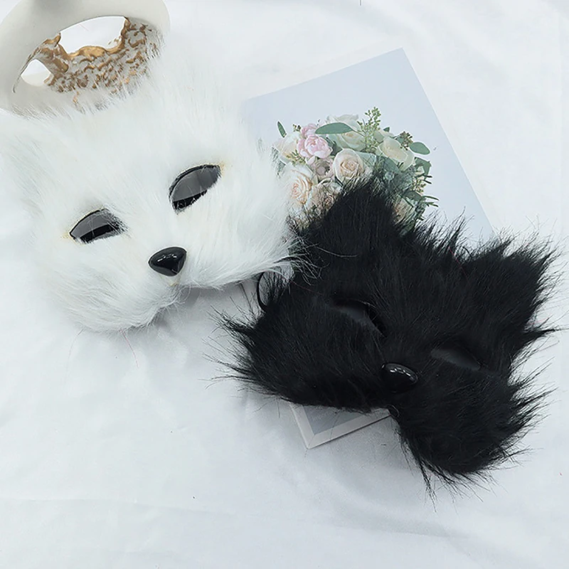 1PC Halloween Cosplay Party Costume accessori fai da te pelliccia sintetica maschera di volpe Furry Half Face maschera di gatto animale simulato