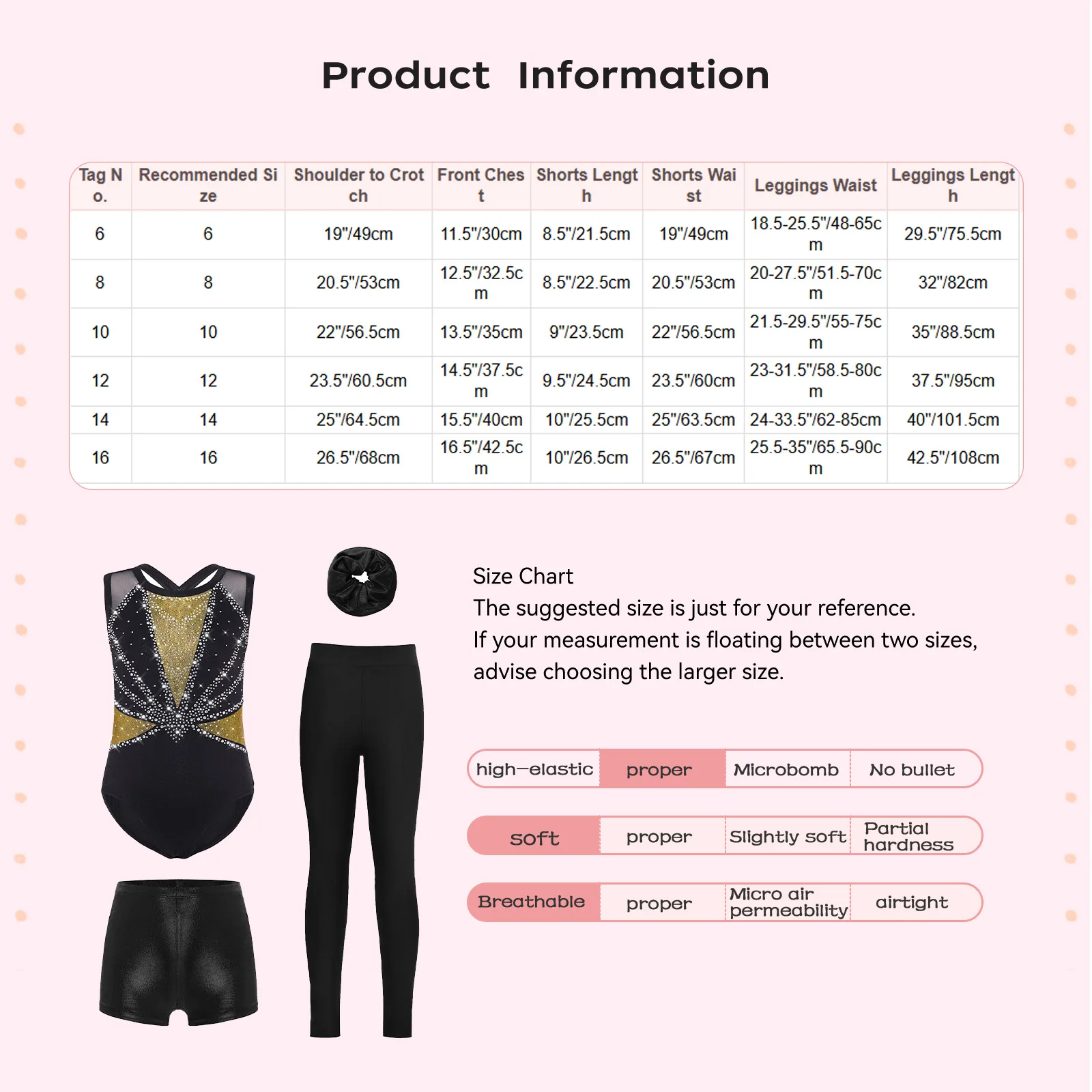 4-częściowy zestaw gimnastyczny dla dziewczynek: strój do tańca z długim rękawem, prześwitująca siateczka, dżety, body z szortami, legginsy, opaska na włosy, odzież taneczna
