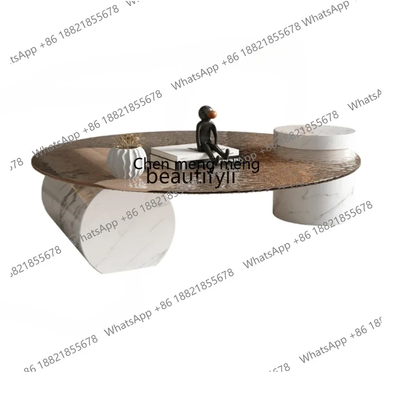 

xz1Designer Stone Plate Coffee Table round Glass Light Luxury Italian Marble Simple Water Ripple round Tea Table furniture