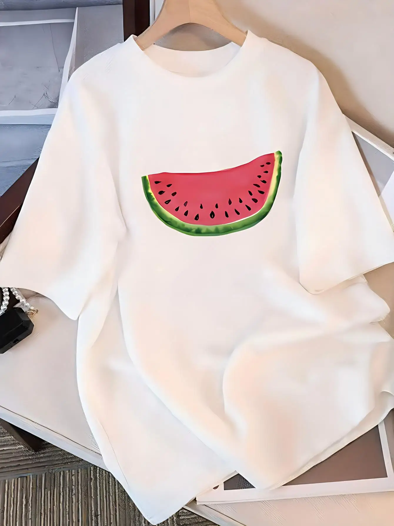 Watermelon Slice Graphic T-Shirt - Summer Fruit Cute Aesthetic Casual Top, Crew Neck Short Sleeve for Daily Wear Men Women Tops