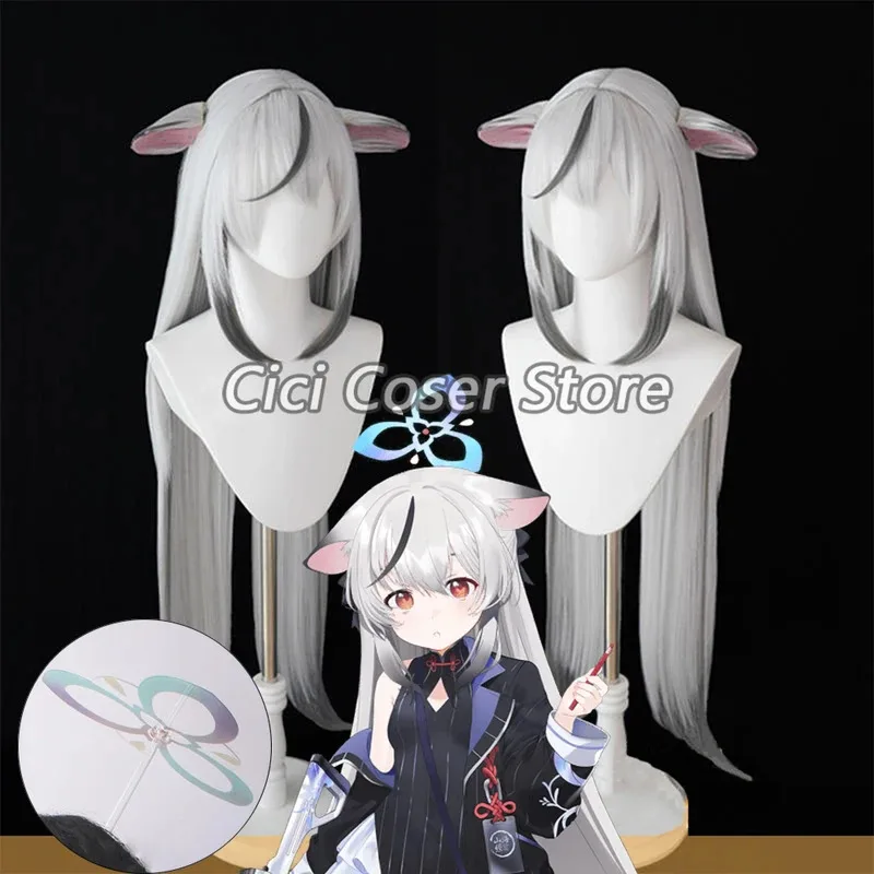 Dd54Anime 게임 블루 아카이브 Sunohara Kokona 코스프레 가발 귀 헤일로 모자 할로윈 파티 카니발 롤플레잉 흰색 긴 머리