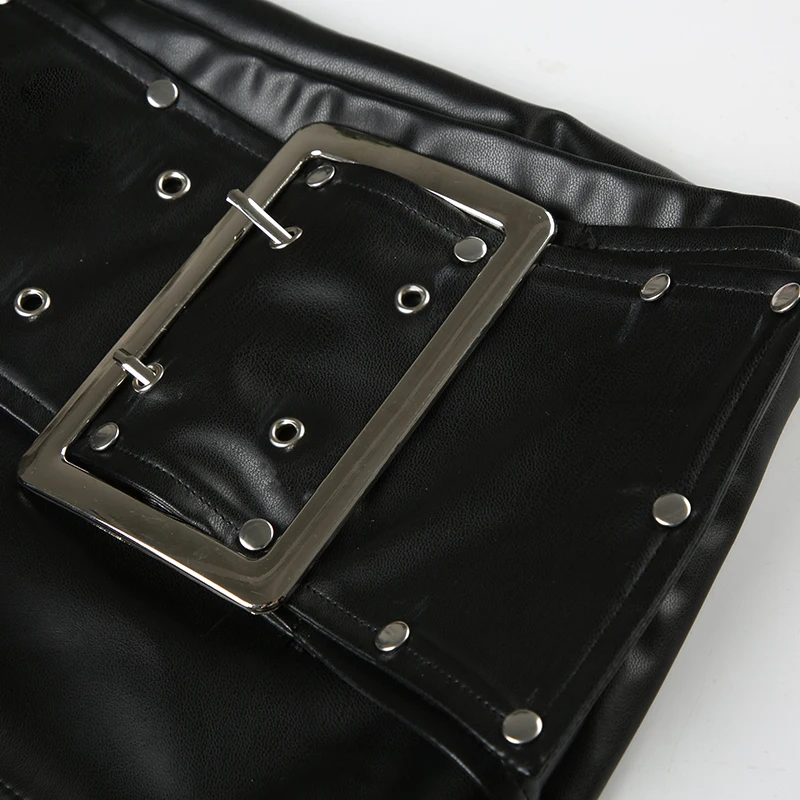 SUCHCUTE Vintage Nieten-Schnallen-Gürtel, Pu-Leder-Shorts, Y2k, sexy Shorts mit niedriger Taille, ästhetisches Party-Outfit, Sommer-Punk-Stil, Coquette – Detail 7
