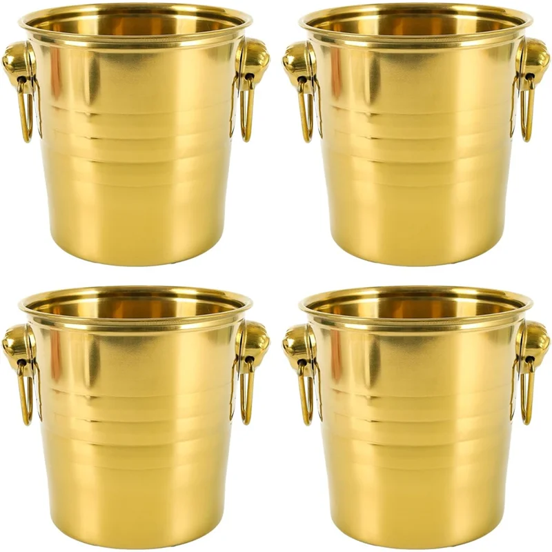 ABWR-4 Pcs Stainless Steel Champagne Bucket, Metal Wine For Champagne, Beer, Cocktails, Home Bar, Party Beveragecooler (Gold)