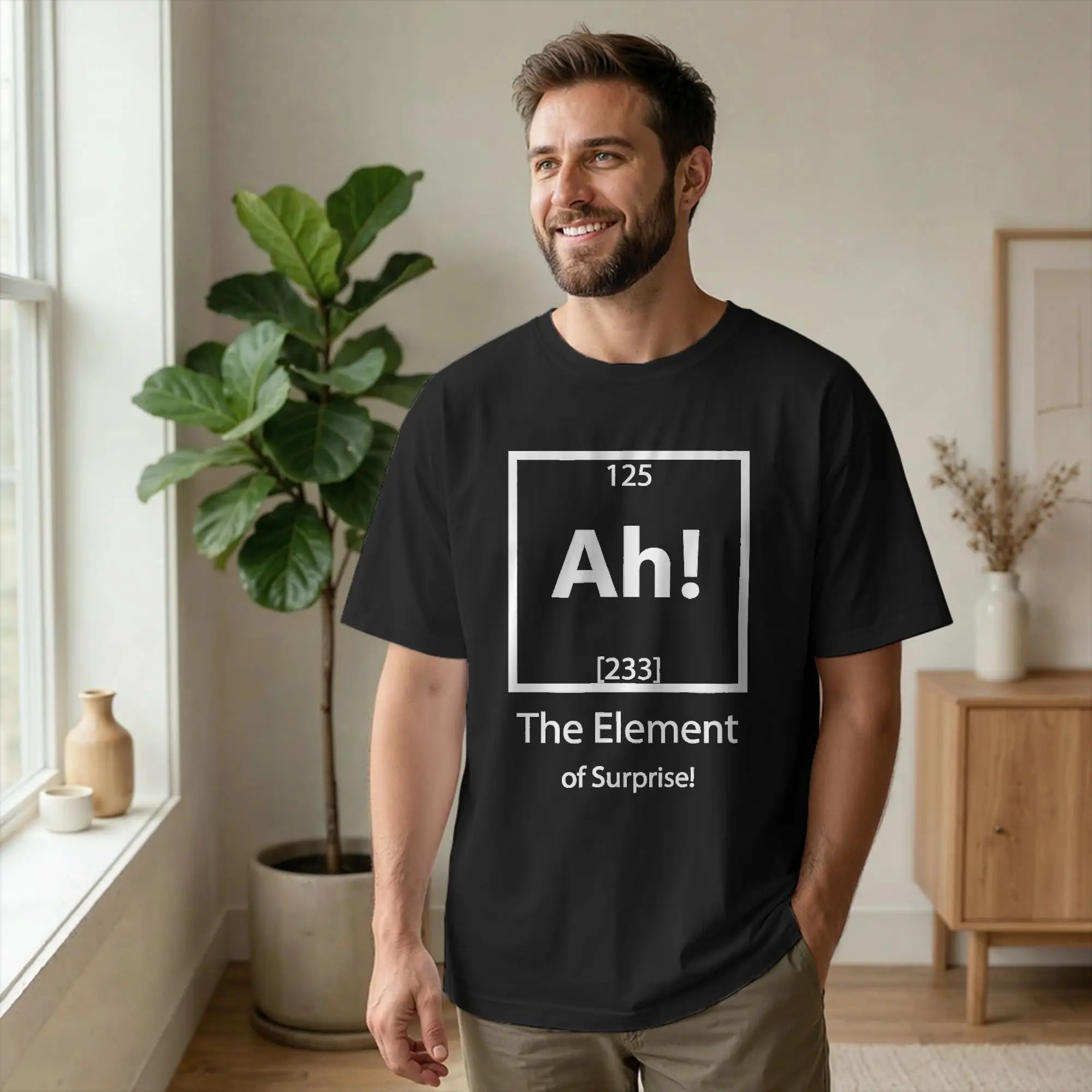 Ah The Element of Surprise Men's T Shirts Funny Chemistry Science Tee Shirt Short Sleeve Crewneck T-Shirts 100% Cotton Clothes