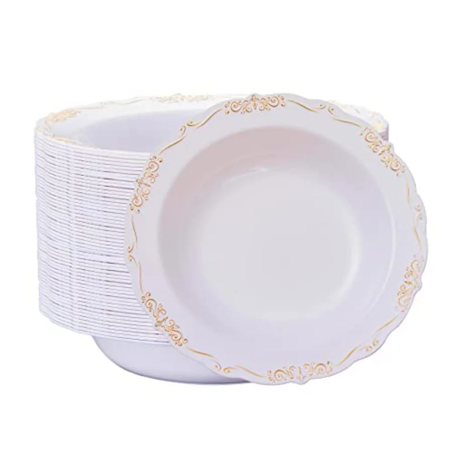 

Disposable Soup Bowls with, 12 Oz Fancy Plastic Dessert Salad Bowls for Holidays, Parties, Weddings, Catering and Summer Gather