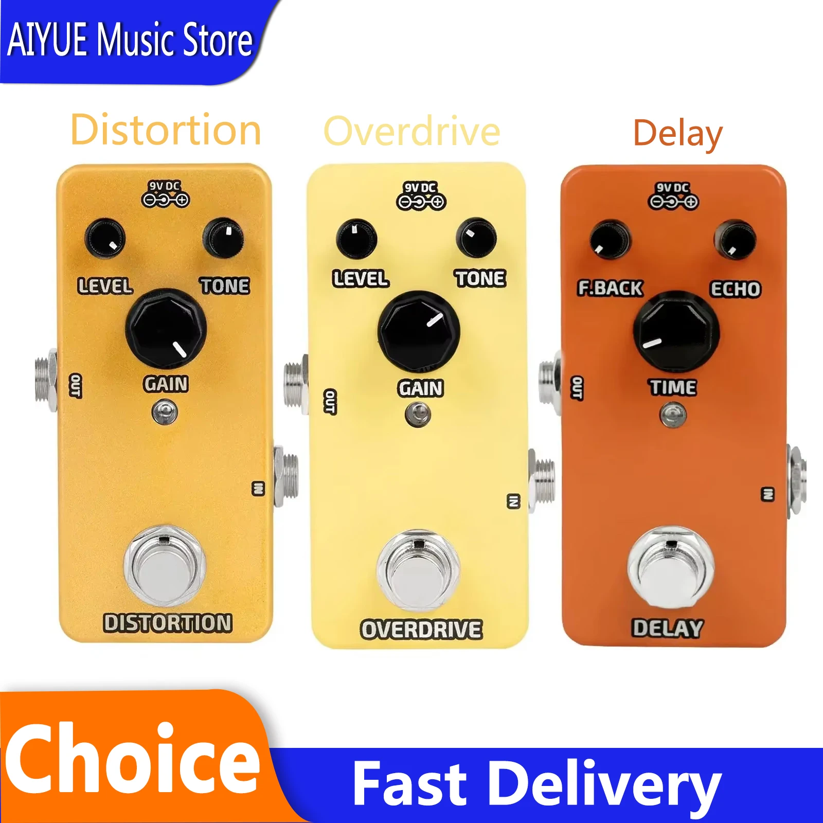 Pedal de Efeitos para Guitarra: Overdrive/Distorção/Delay - Pedal de Metal Mini Monobloco para Efeitos de Guitarra Elétrica e Baixo - Acessórios