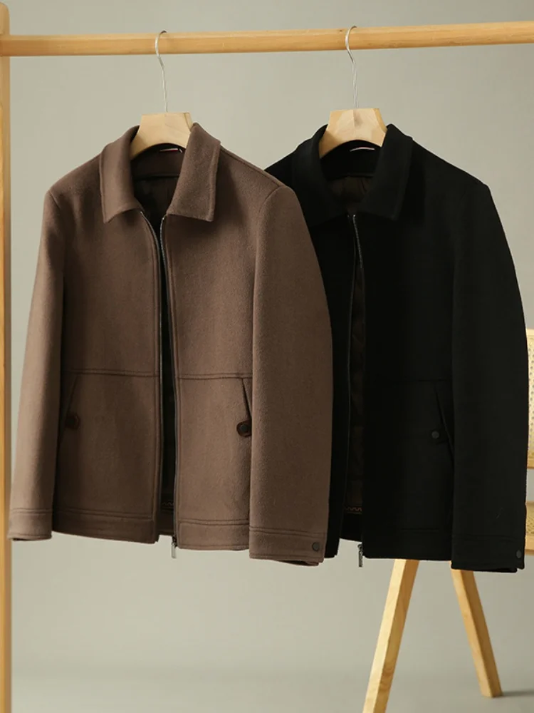 

Мужская демисезонная шерстяная куртка с отстегивающимся воротником-стойкой, модная, свободного кроя, на молнии