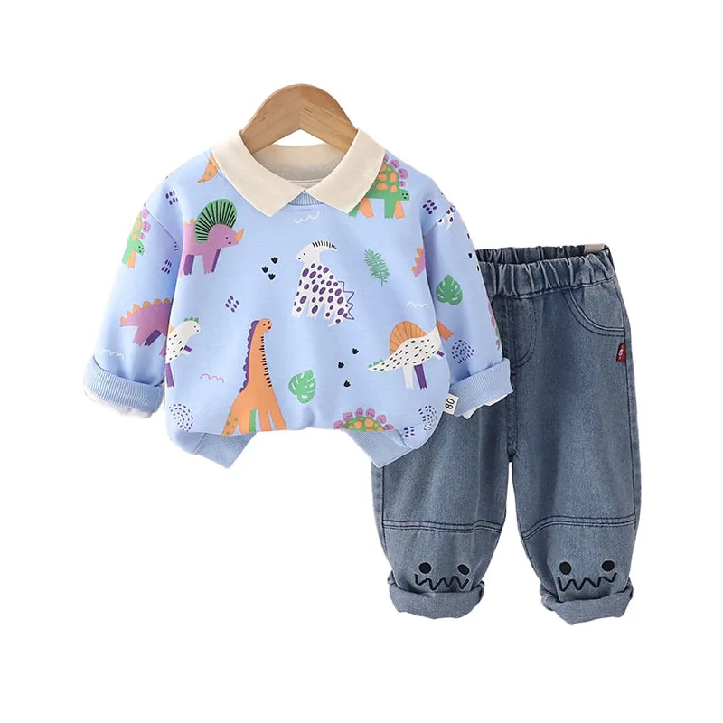 

Baby Boy Infant Autumn Clothes 2024 Cute Cartoon Turn-down Collar Long Sleeve Hoodies Tops and Pants for Kids Boys Tracksuit Set