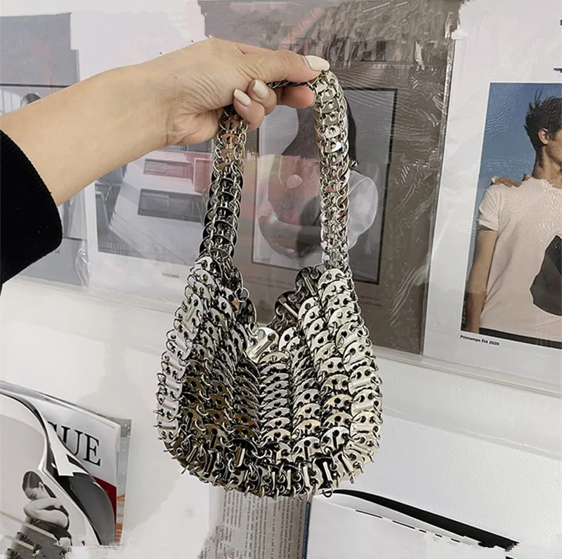 Women\'s Bag 2022 Trend luxury Designer Handbag Metal Chain Tote Bag Hollow Evening Bag Clutch Female Travel Holiday Shoulder Bag