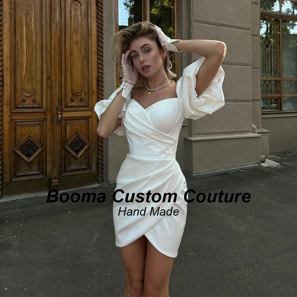 Booma-Mini vestidos de sirena para mujer, vestidos de novia con hombros descubiertos, mangas abullonadas, vestidos de graduación plisados, vestidos de noche