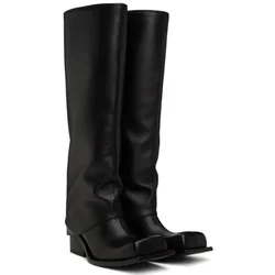 2024 Autumn/Winter New Women's Thick Bottom Low Heel Knee Boots Fashionable Square Head 44 Knight Boots Medium Leg Skirt Boots