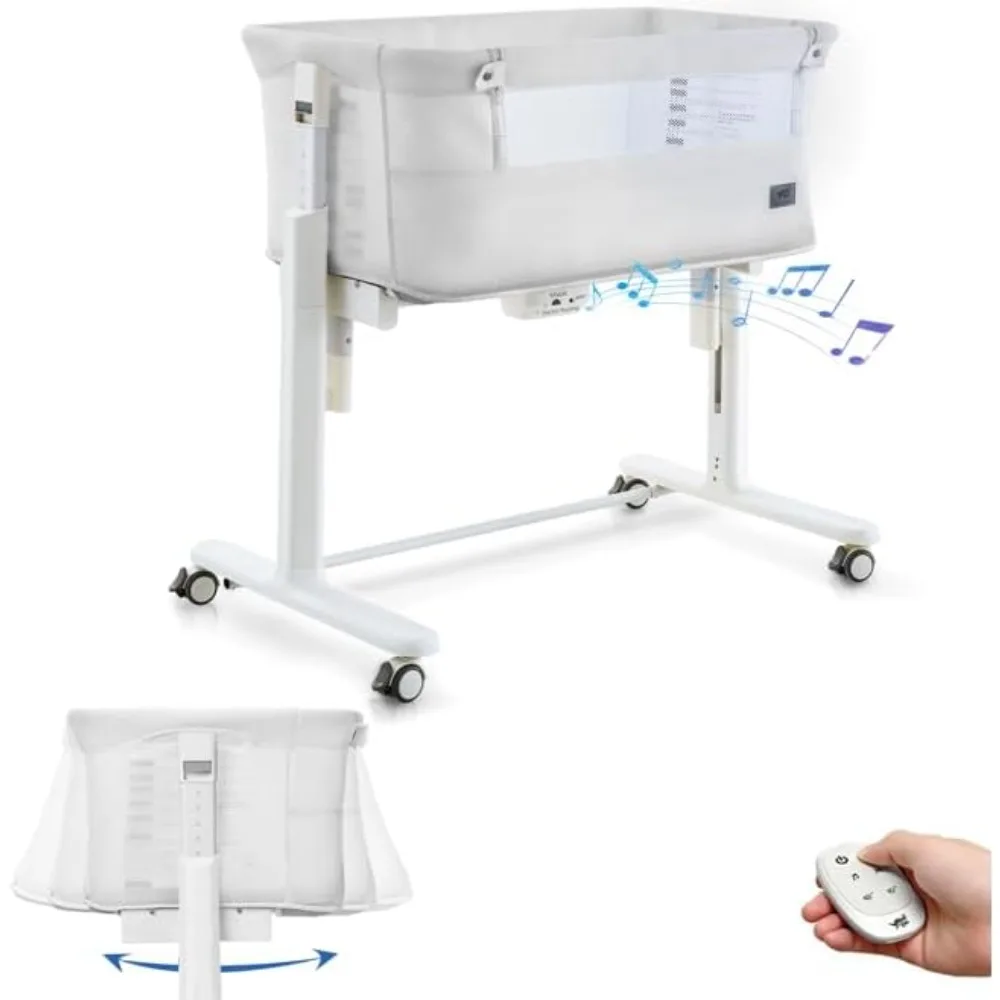 

Rocking Bassinet for Baby Automatic Bedside Bassinet Electric Baby Cradle 5 Heights Adjustable Bedside Sleeper White