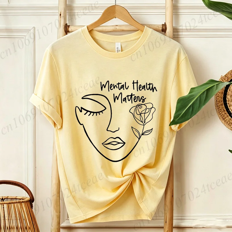 Women's Short Sleeve Shirt Mental Health Matters Print Lady T-Shirts Short Sleeve Women Tee Shirt Therapist Casual Summer Tops