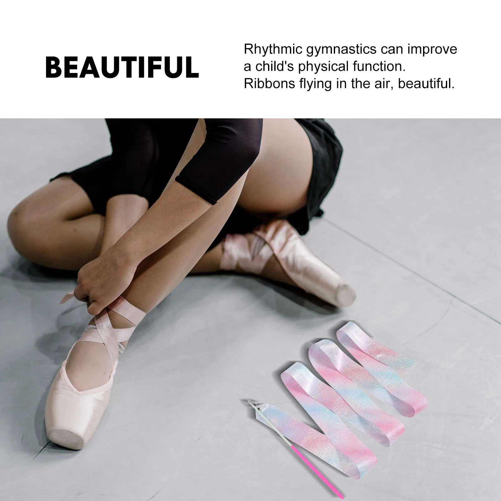 

2Pcs Polyester Streamer Gymnastics Ribbon for Chinese Oriental Yoga Ribbon Polyester Streamer Performing Supply