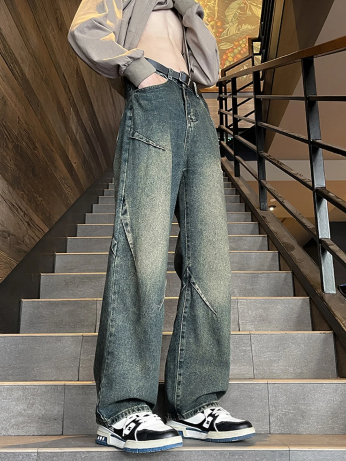 

Waed Vintage Workwear Jeans Men's Spring Autumn Straight Loose Wide Leg Pants American Trendy High Street Sle Jeans