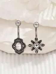 Vintage Silve Crystal Rhinestone Belly Button Rings For Women Navel Ring Zircon Body Jewelry Piercing Beach Belly Navel Rings