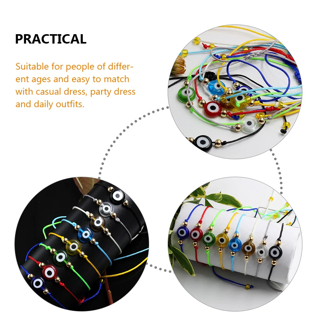 

12Pcs Colorful Eye Bracelets Fashionable Skin-Friendly Woven Cord for Women Men Kids Adjustable Wrist Rope Evil Eye String
