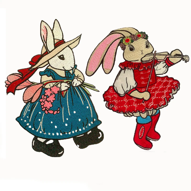 Rabbit Embroidery Patch Cartoon Back Patch Badge Large Embroidery Patches for Clothes Clothing Sewing Supplies