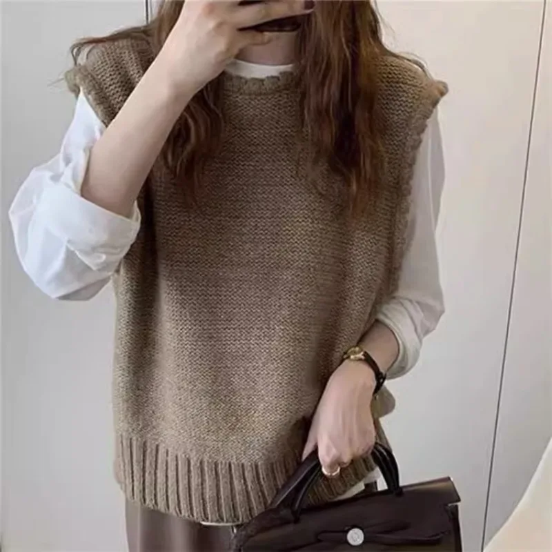 Solid Sweater Vests Women Simple O-neck Fashion All-match Streetwear Knitting Leisure Student Korean Style Sweet Sleeveless