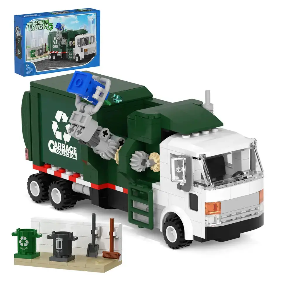 MOC City Garbage Truck Car Building Block Sanitation Transporter Heavy Vehicle High-Tech Trucks Model Brick Kids Toys Xmas Gift