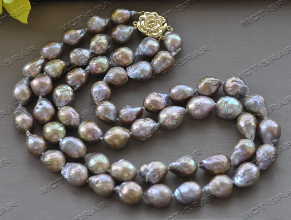 

Z12028 2Row 17'' 16mm Peacock-Lavender Drop Edison Keshi Pearl Necklace Rose