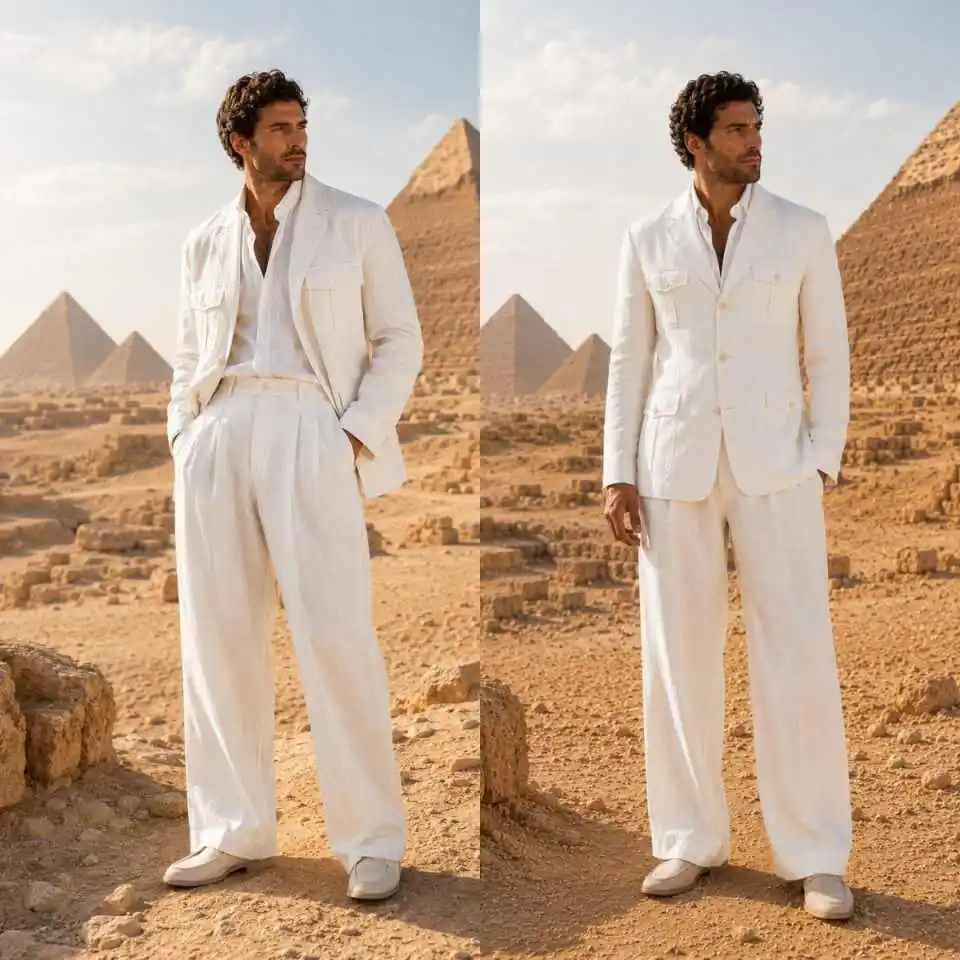 Linen Men Suit Breathable 2 Pieces Jacket Pants Single Breasted Notched Collar Formal Business Occasion Commuting Customized