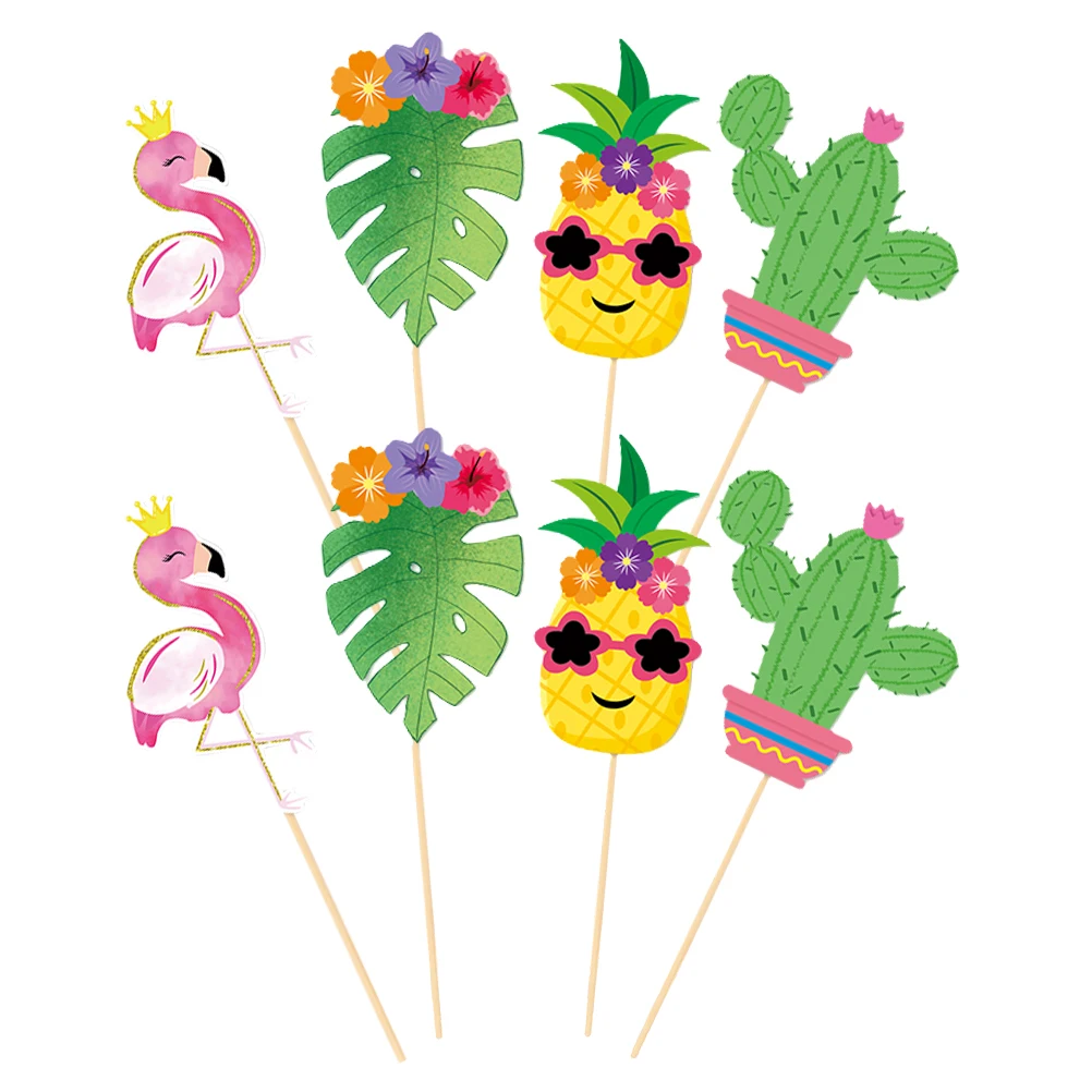 

8pcs Cake Insert Hawaiian Toppers Party Picks Decorations Summer Festive Pineapple Cactus Flamingo Tropical Cake Decor