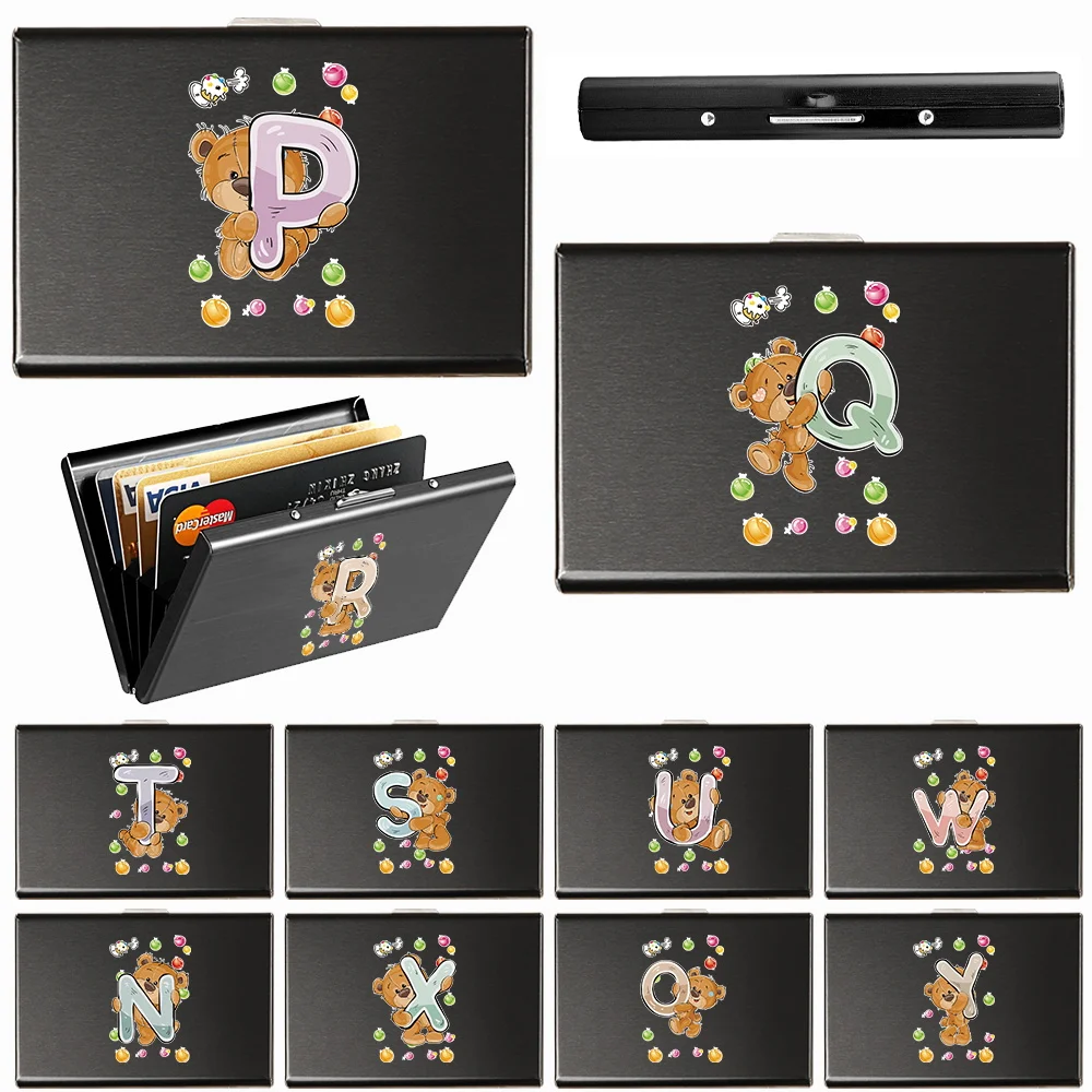 

Anti-theft Credit Card Holder Aluminium Metal Wallets Pocket Bear Letter Print Men Bank Credit Card Box Thin Small Wallet Case