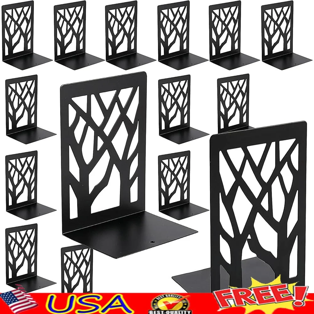 

16 Pack Metal Bookends with Non-Slip Pads Heavy Duty Book Stoppers Decorative Book Ends Home Office Storage Organization