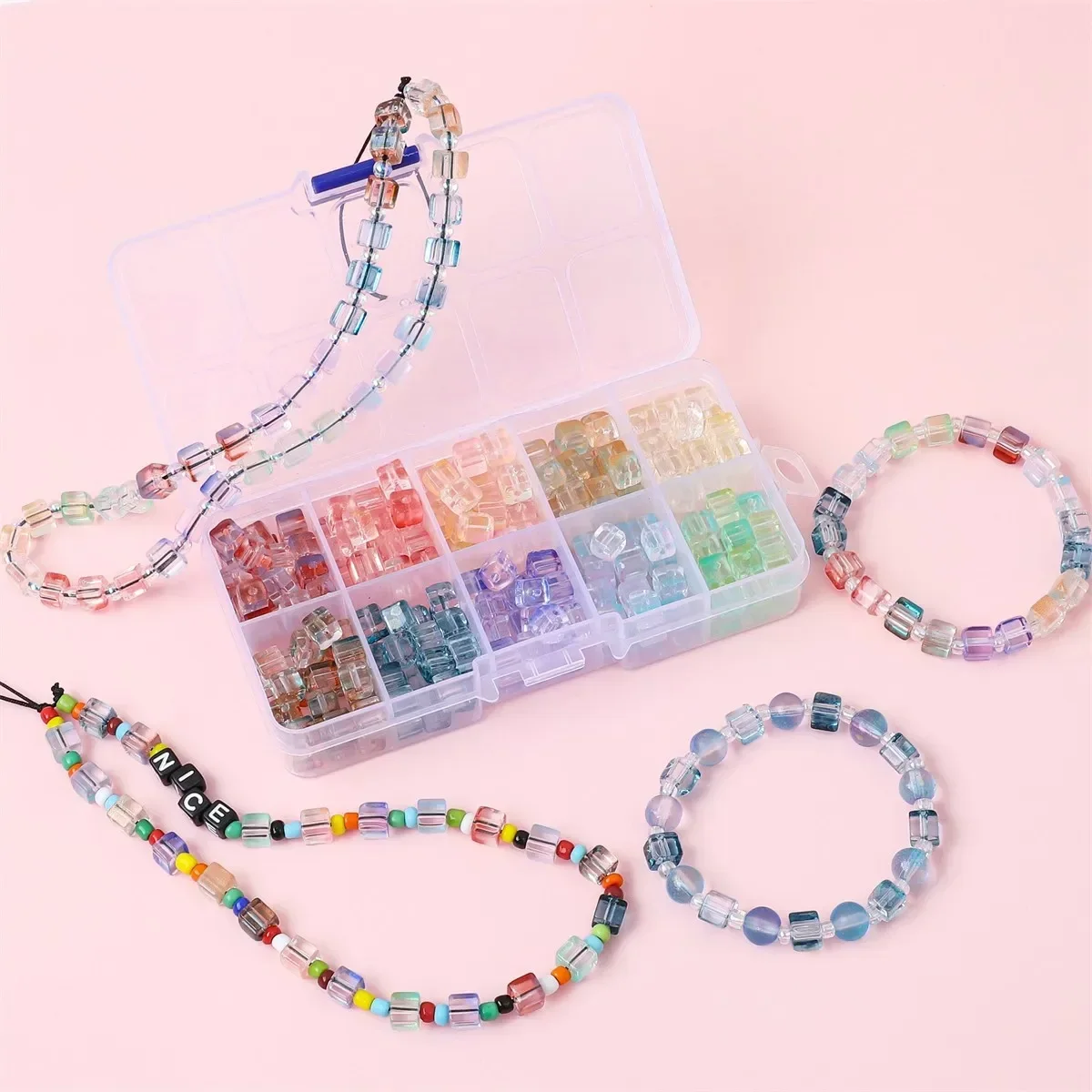 About 250pcs Glass Square Bead Set Box Material Pack DIY Handmade Handmade Bracelets, Bracelets, Beads, and Separation Beads Jew