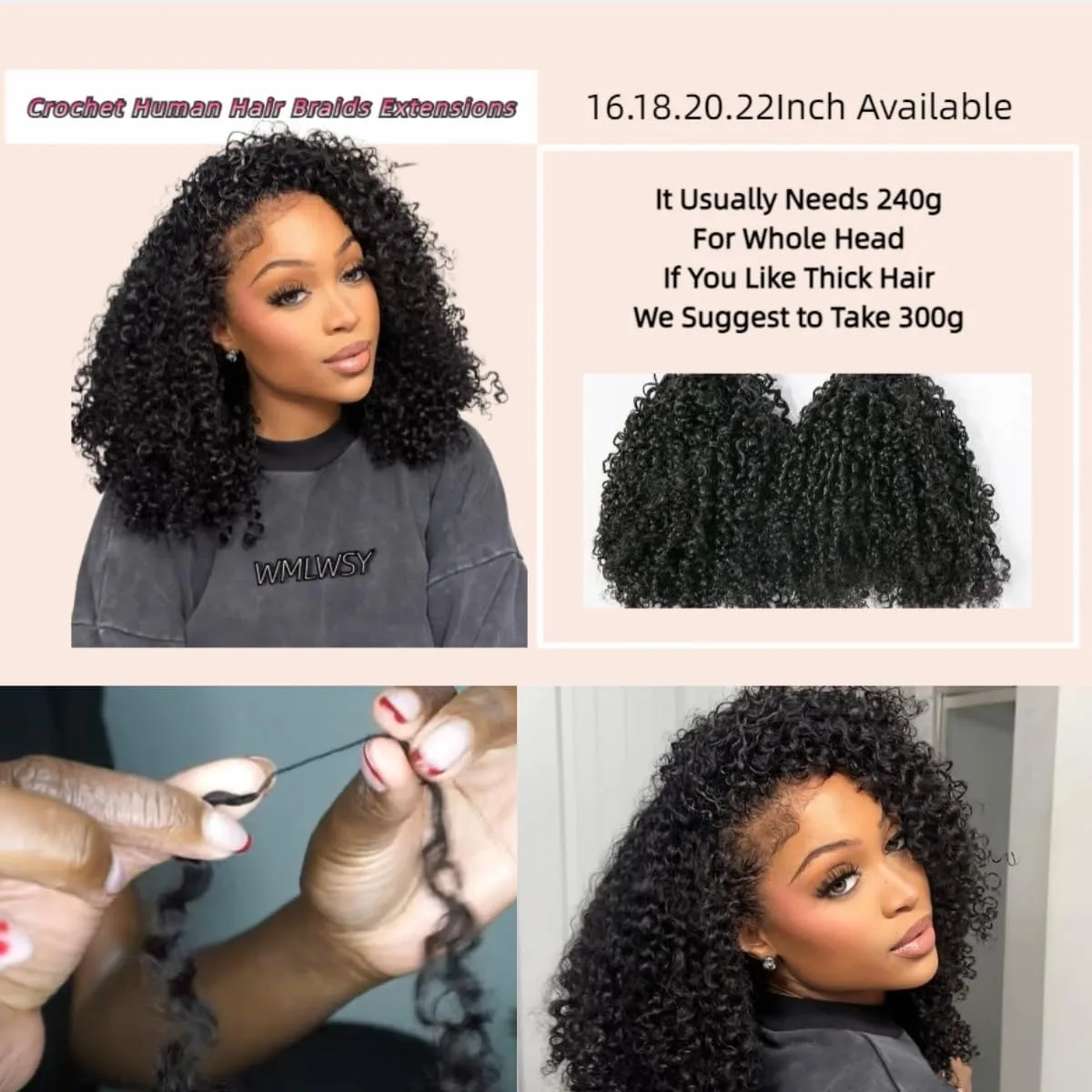 اللوالب الصغيرة مجعد ريشة الكروشيه الشعر جديلة شعر مستعار بشري Knotless غير مرئية قبل فصلها عابث تجعيد الشعر الكروشيه الشعر #4