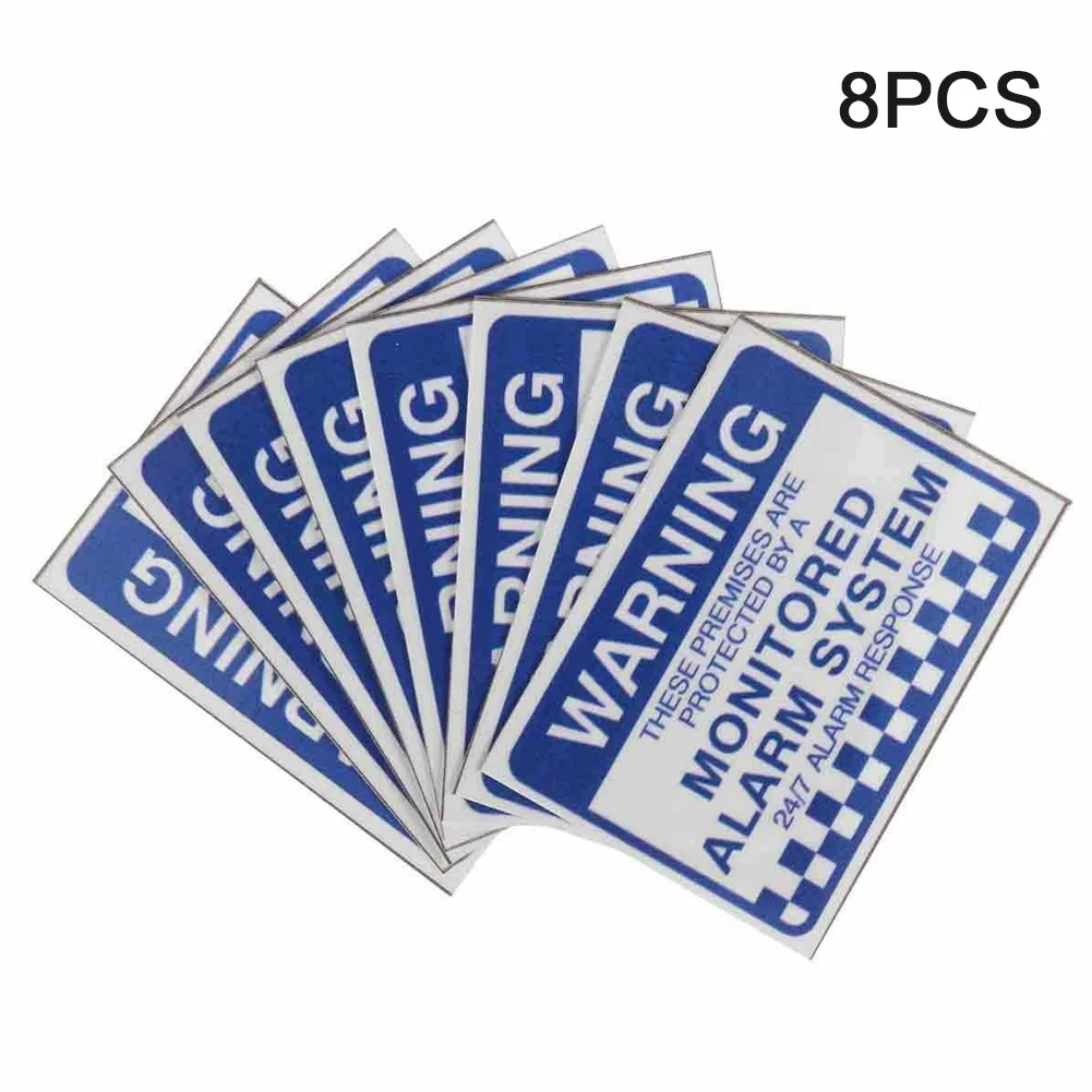 

8pcs Sign PVC Warning Security Stickers Self Adhesive Notice Waterproof Letter Print Monitored Alarm System Removable Practical