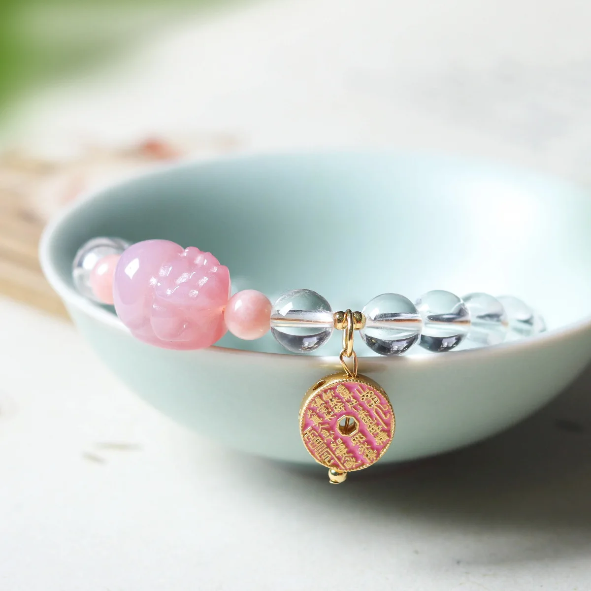 Natural White Crystal Bracelet with Yanyuan Agate Pixiu and Mountain Ghost Pendant Lucky Jewelry for Women Gifts