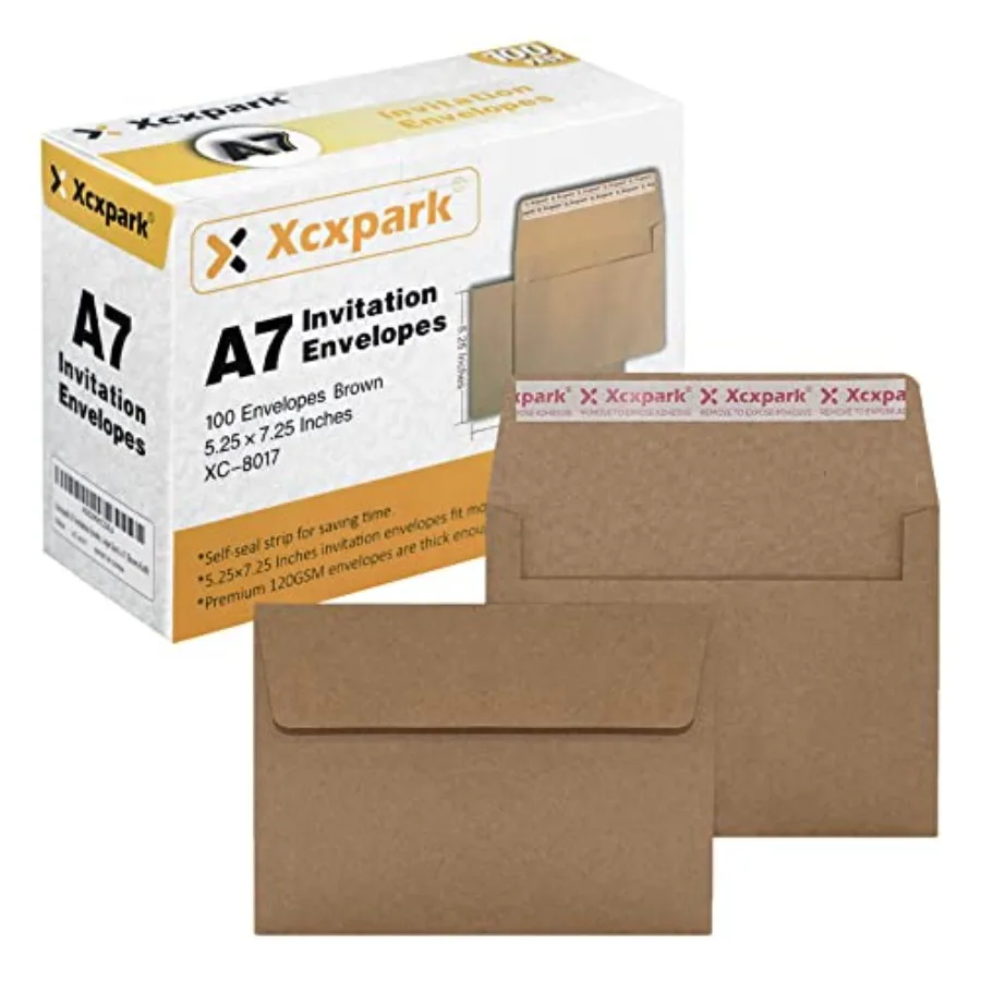 

Printable Invitation 5.25X7.25 Inch Cards, Self Seal 120GSM Kraft Paper Envelopes for Invitations, Papers, Photos, Documents, W
