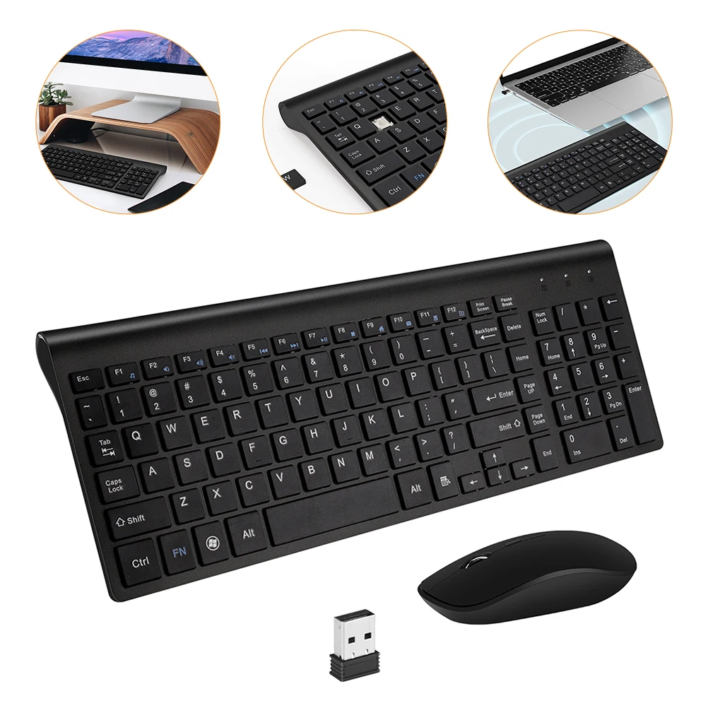 

Wireless Keyboard Mouse Combo 10m Distance Quiet Scissor Keys 800 1200 1600 DPI ABS Black Modern for Home Office Gaming Laptop
