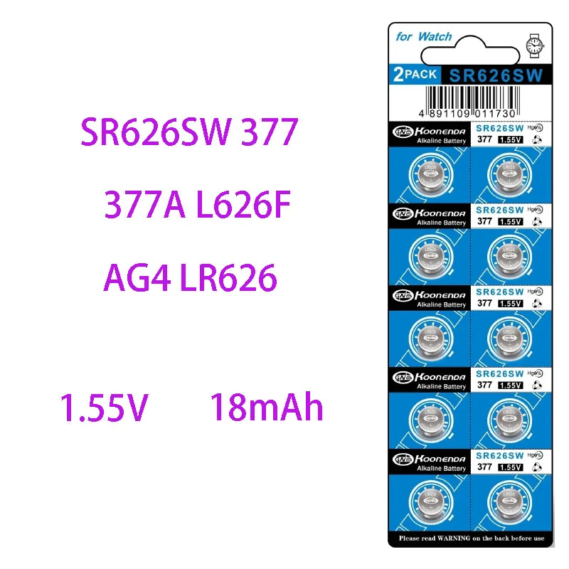 10Pcs SR626SW AG4 Watch Battery LR626 377A V377 1.5V Button Cell Batteries for Mini Flashlight Toy Thermometer