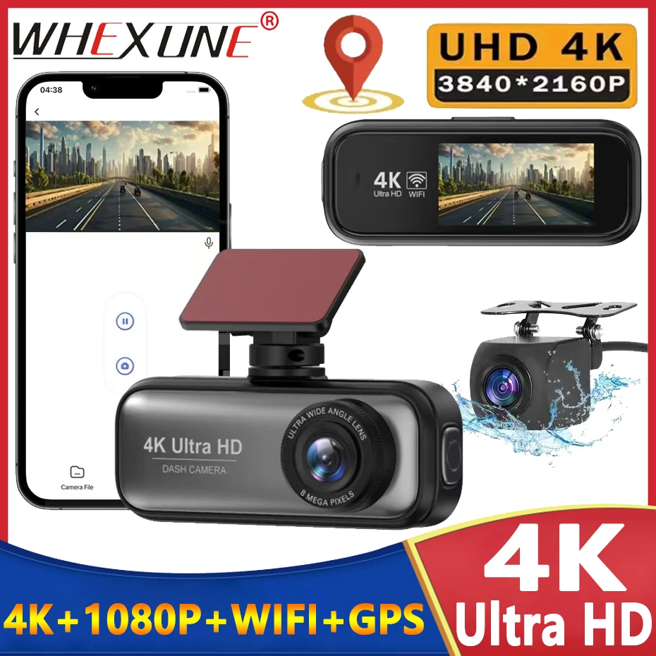 4K Car Dvr Dual Lens Dash Cam Car Electronic Accessories WIFI GPS Vehicle Camera 1080P Rear View Camera Parking Surveilla