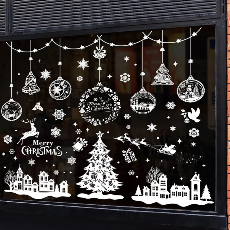 243pcs (9 SHEETS) Merry Christmas Window Sticker Decoration Kit - Snowflake Window Stickers, Christmas Tree Reindeer Decorations