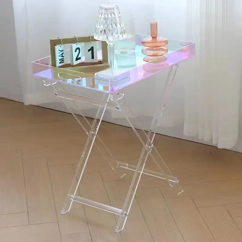 Portable Folding Acrylic Transparent Colourful Luxury Coffee Table Bedside Table Sofa Side Fashion Rack Storage Props Shooting