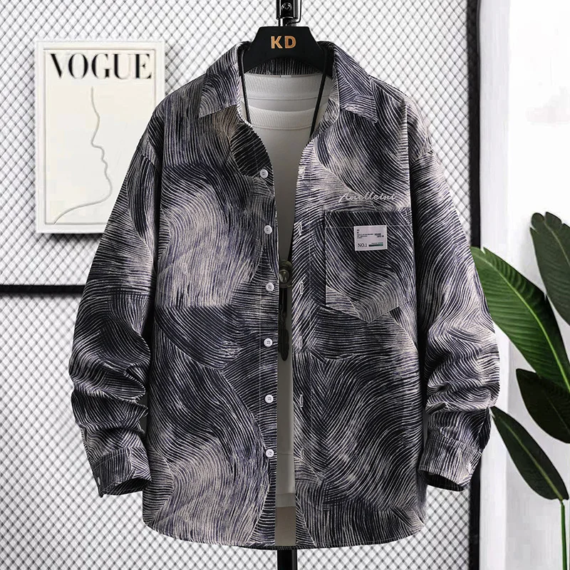 

New 2025 Men's Long Sve Cotton irt Casual Loose Fit Spring Autumn Knitted Khaki Color Blo Youth Faion Brand