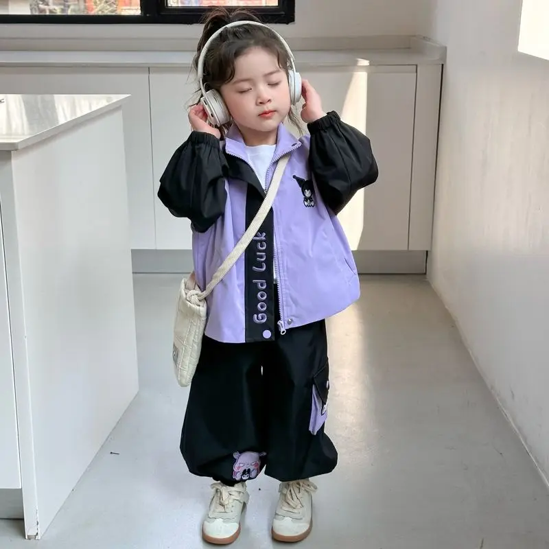 

Kawaii Kuromi Anime Sanrio Cute Cartoon Children Sportswear Comfortable Students Jacket Trousers Two Piece Gift for Girls