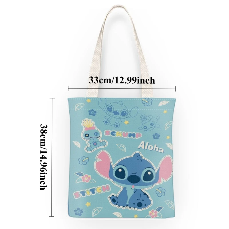 Lilo & Stitch Bolsa de ombro de lona de desenho animado com zíper Estudante Kawaii Anime Impressão Bolsa Tutorial Bolsa de arquivo de dados de grande capacidade