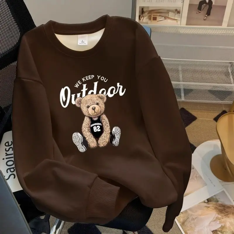 Autumn Winter Fashion Y2k Cartoon Printed Hoodies O-neck Long Sleeve Top Pullovers Women Clothing Casual Loose Sweatshirts