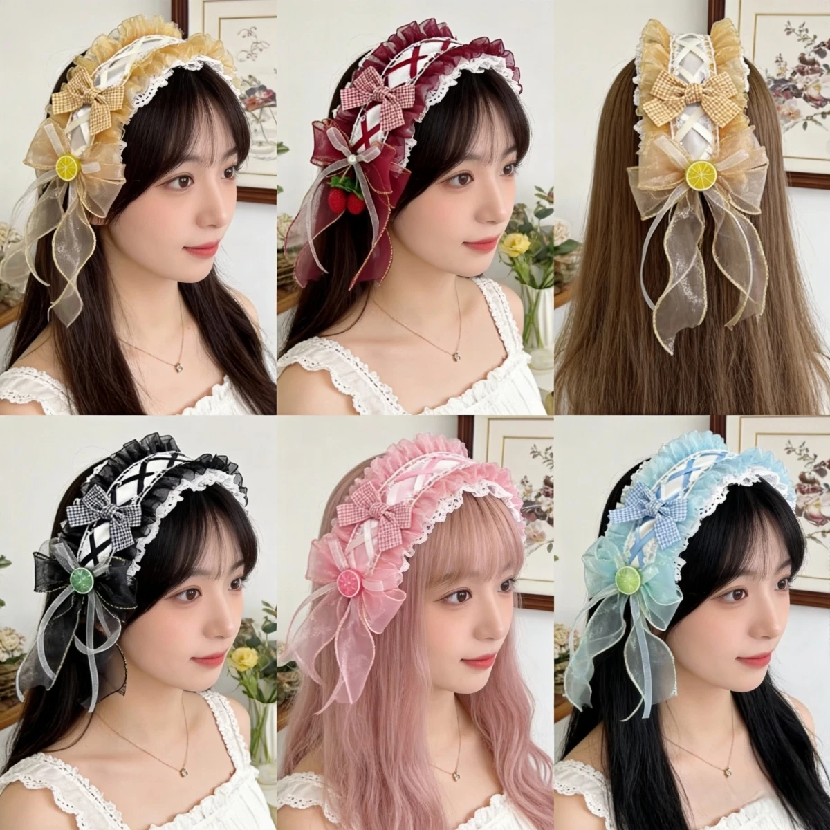 tiara-de-cabelo-vermelha-com-laco-borboleta-e-morangos-acessorio-feminino-estilo-japones-lolita-com-babados