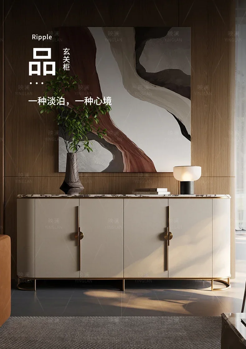 A High-end door cabinet light luxury entry into the home modern simple living room, villa natural luxury stone dining