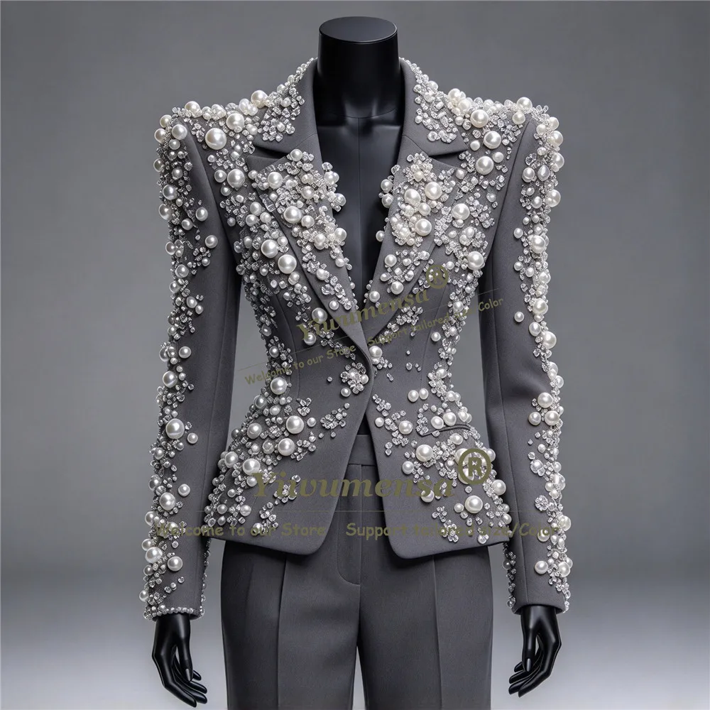 Handmade Wedding Suit For Woman 2 Piece Sets Pearls Jacket Pants Customized Mother Of Groom Party Tuxedo Formal Wear Outfit 2027